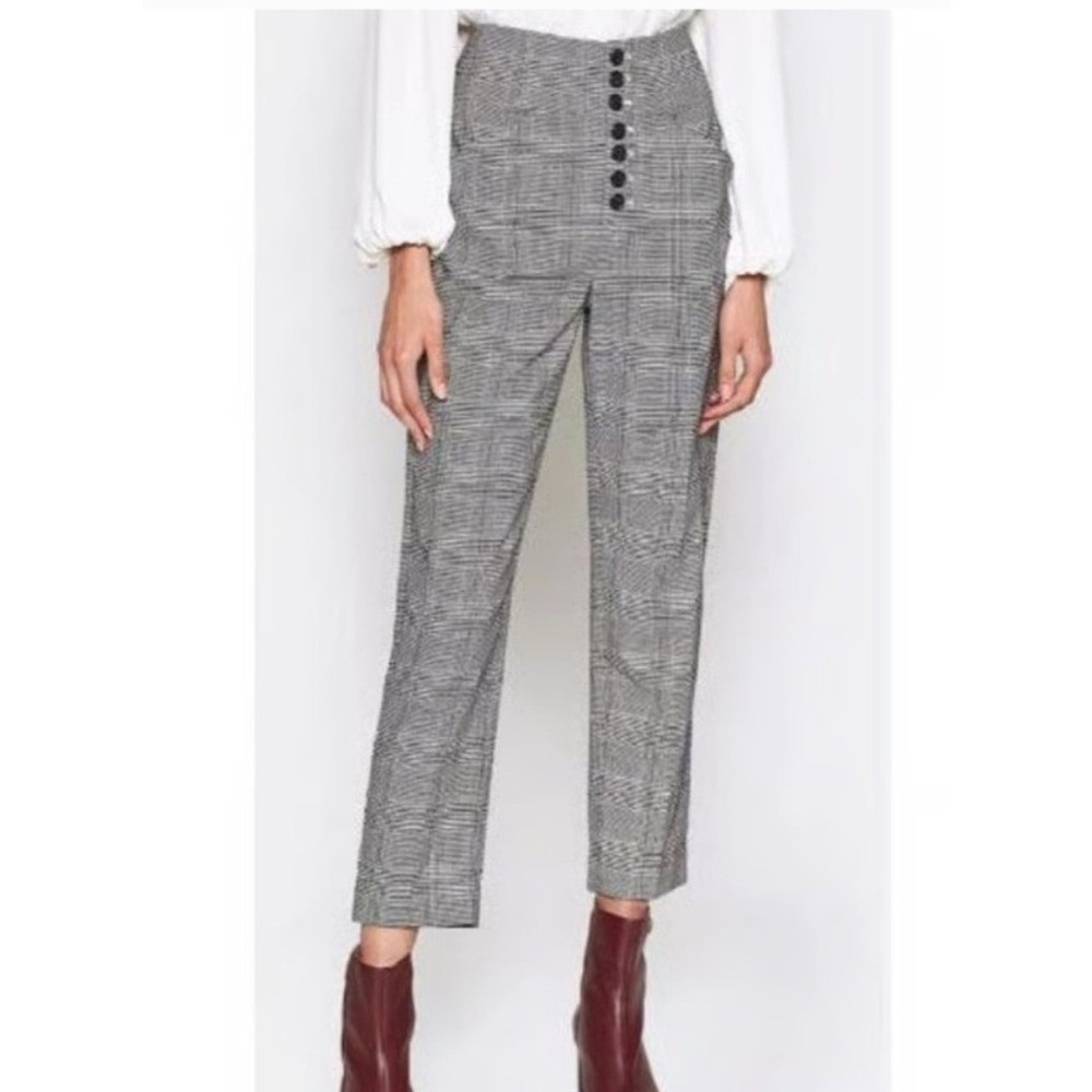 Joie Trousers Womens 4 Grey New Plaid High Rise Button Front‎ Ankle Pants